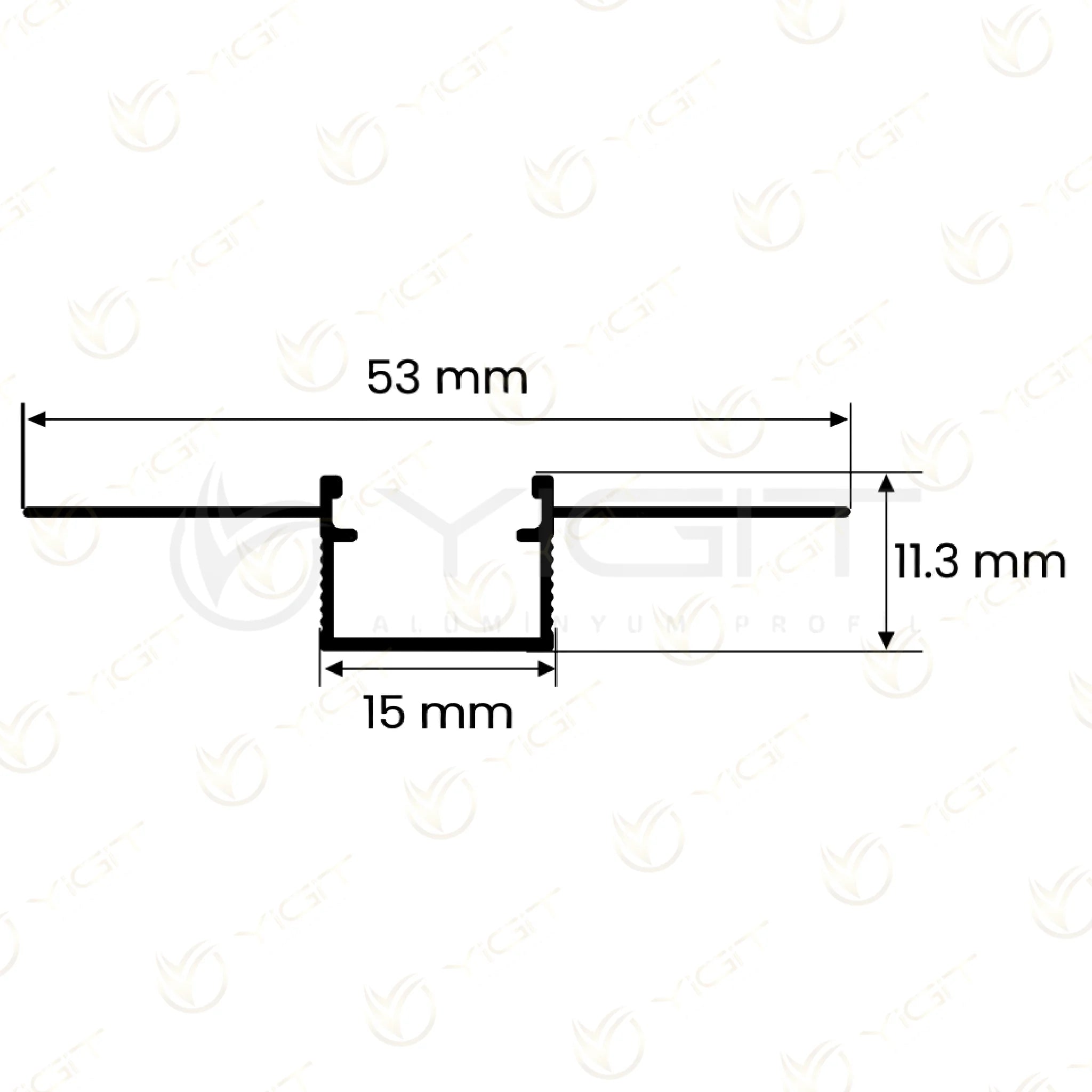 Y6282 ürününün özgün teknik kesiti: 53 mm toplam, 15 mm gövde dış genişliği ve 11,3 mm yükseklik.