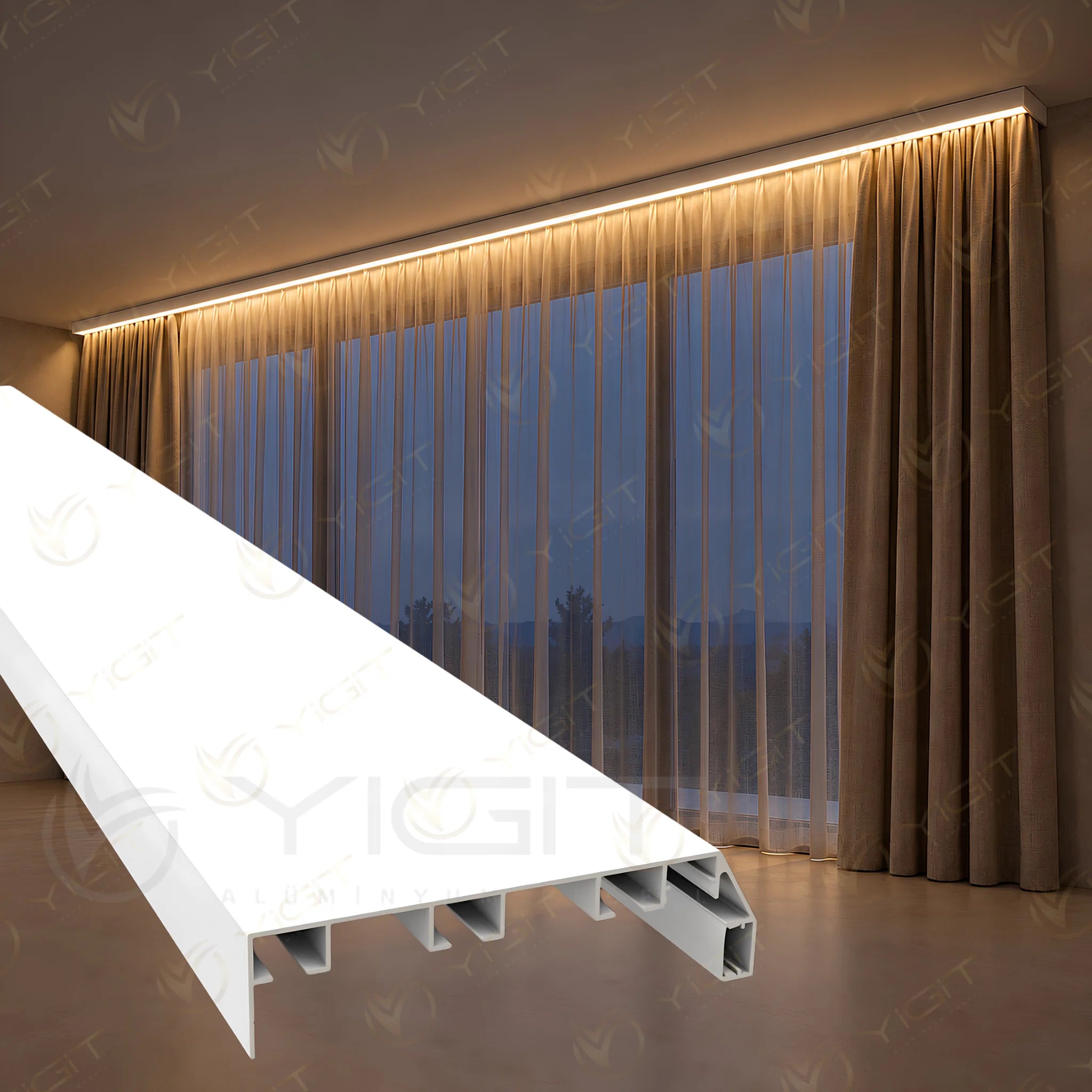 LED’li Korniş Perdelik Profili özgün ürün fotoğrafı.