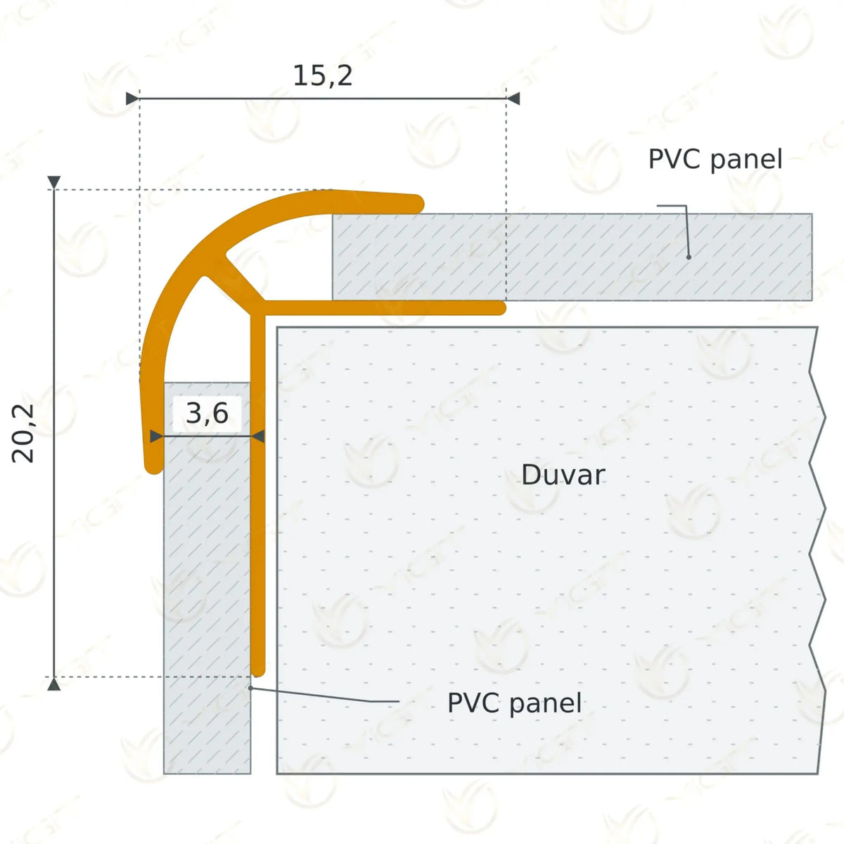 4MM Dış Köşe Profili (PVC Panel) Yiğit Alüminyum