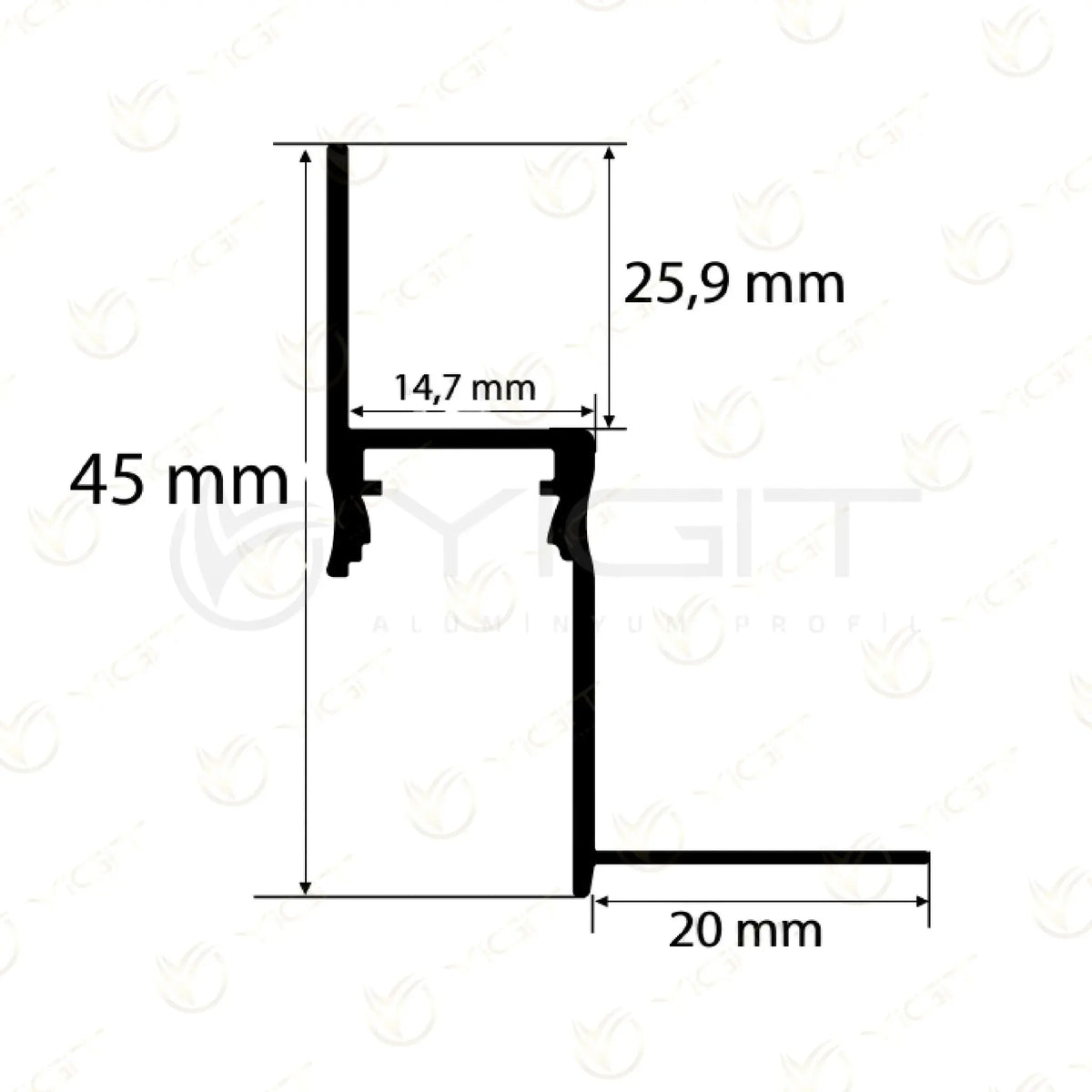 Y6244 Alçıpan Gizli Köşe LED Profili (45×20) Yiğit Alüminyum