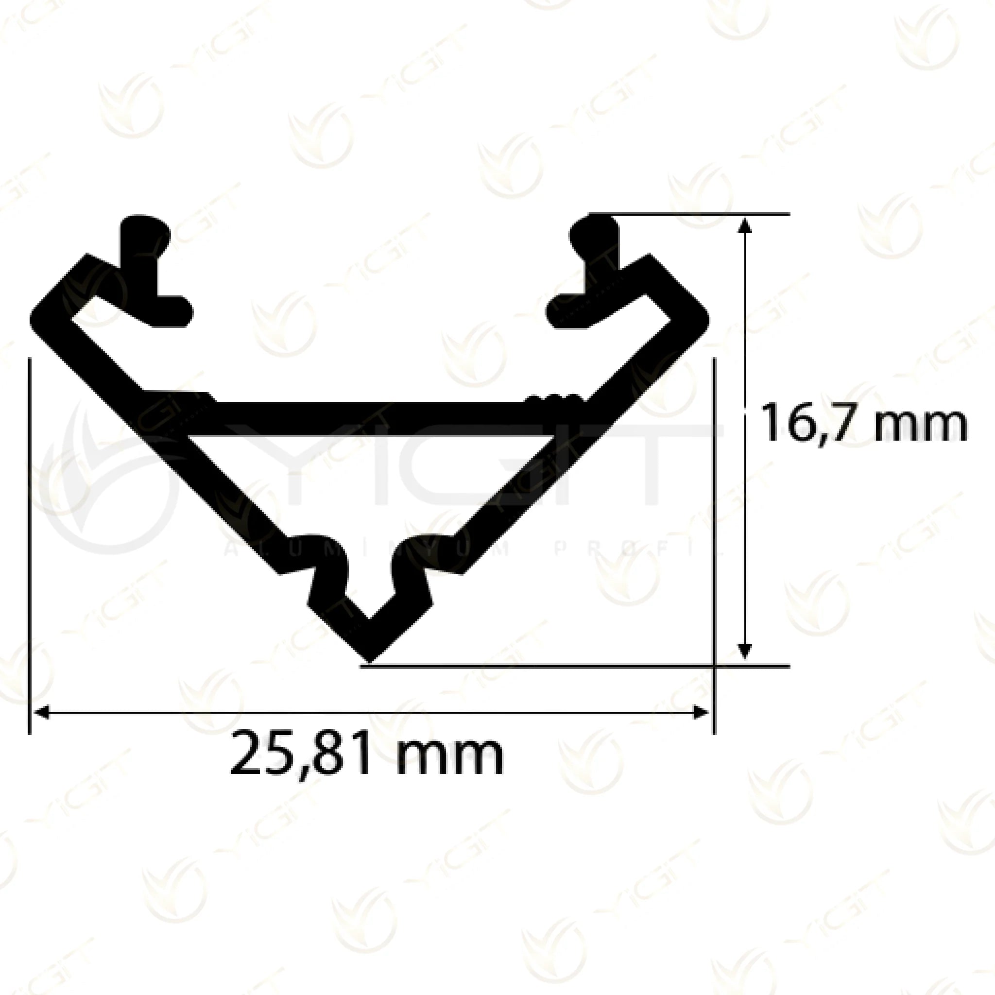 Y6124 · Özgün ölçülü kesit: 25,81 mm genişlik, 16,7 mm yükseklik.