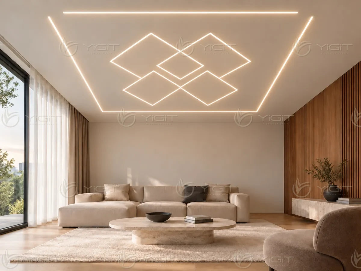 Alçıpan tavanda Trimless LED yerleşimi — uygulama fikri 25.