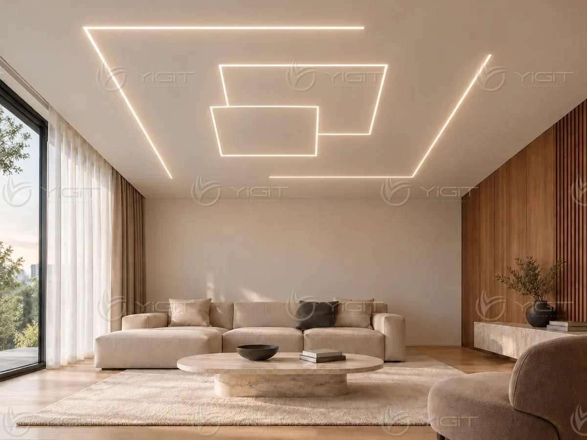Alçıpan tavanda Trimless LED yerleşimi — uygulama fikri 11.