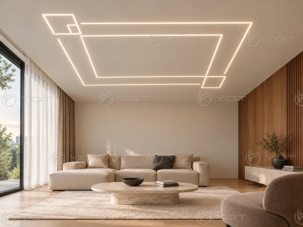 Alçıpan tavanda Trimless LED yerleşimi — uygulama fikri 04.