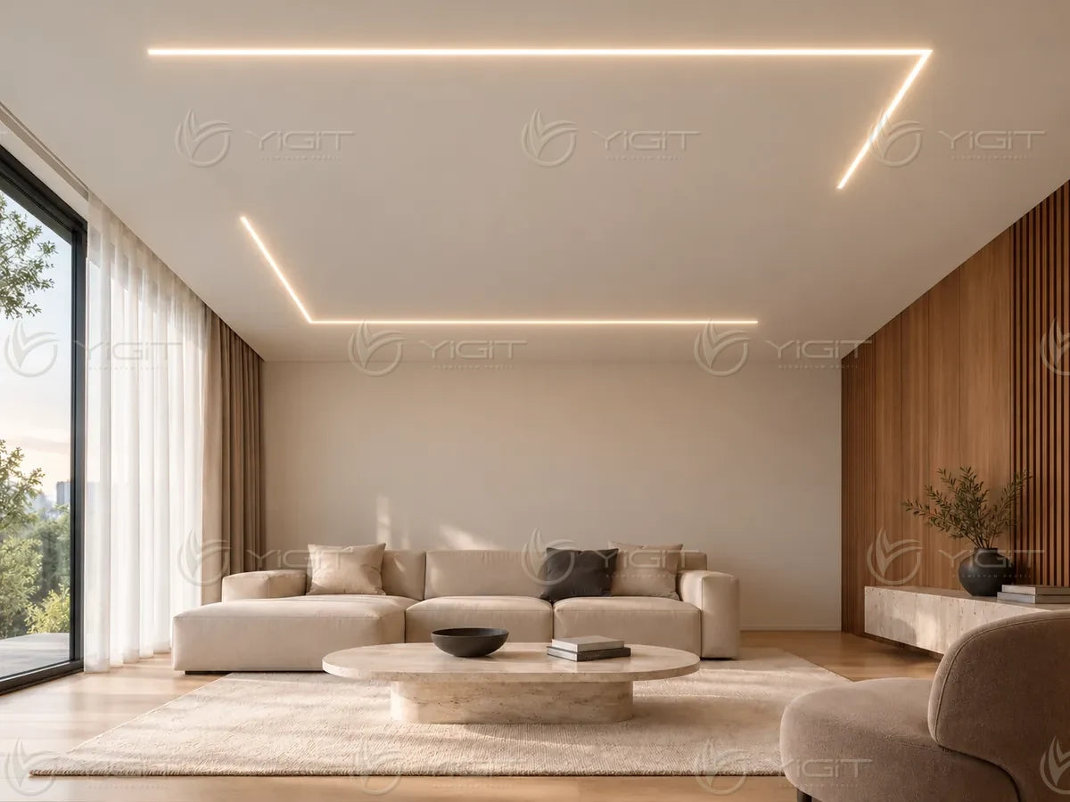 Alçıpan tavanda Trimless LED yerleşimi — uygulama fikri 21.
