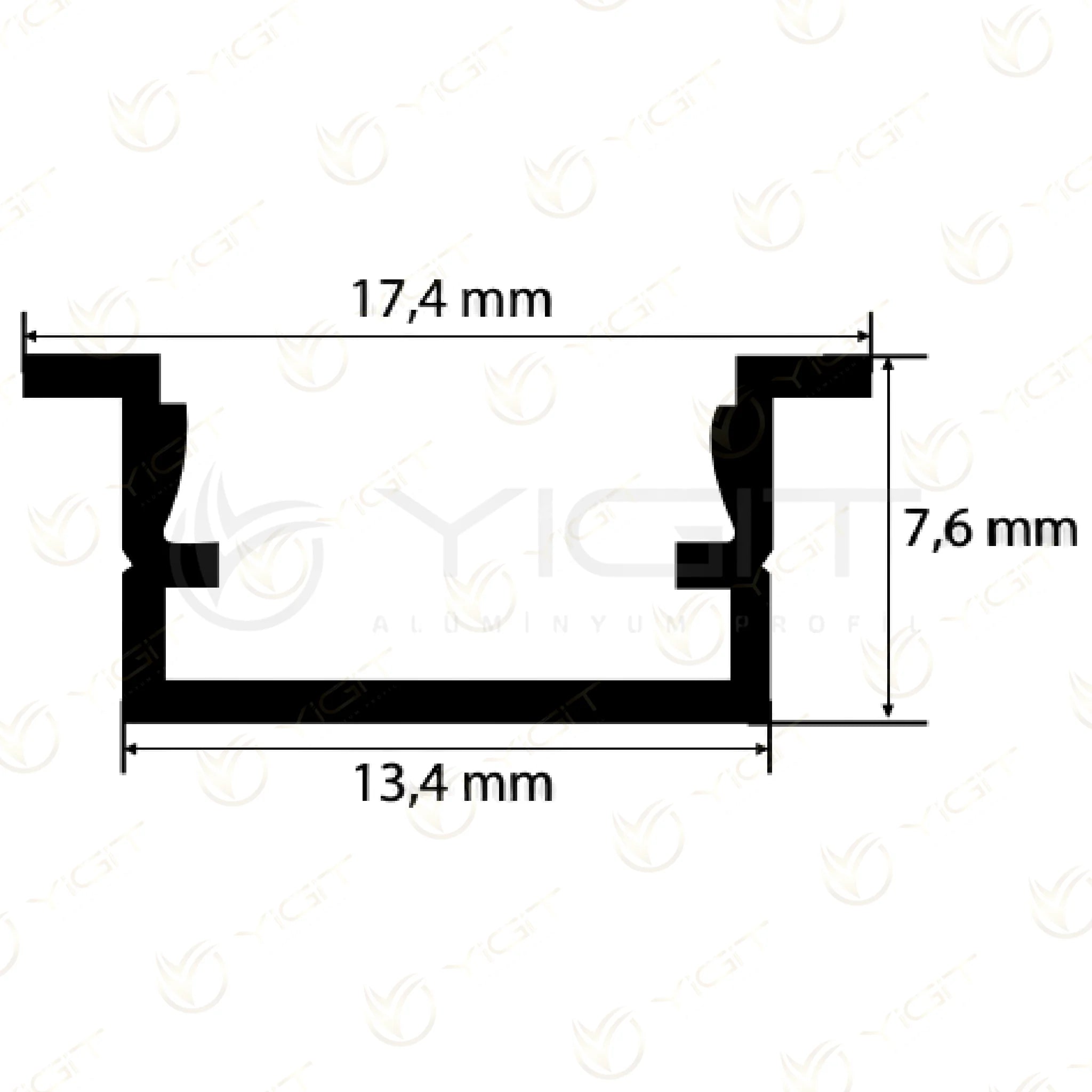 Y6284 · Özgün ölçülü kesit · 17,4 mm toplam, 13,4 mm gövde, 7,6 mm yükseklik.