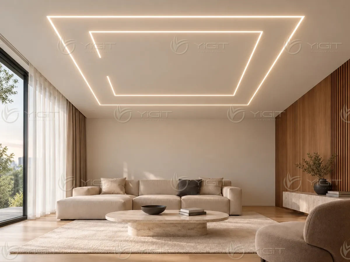 Alçıpan tavanda Trimless LED yerleşimi — uygulama fikri 14.