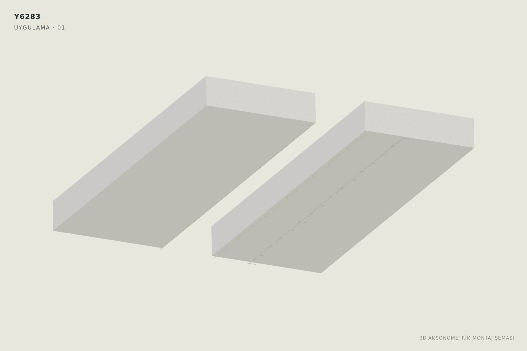 Y6283 2 cm Ters Trimless LED Profili — 3D aksonometrik montaj şeması. 01: Hattı ve kotu planlayın.