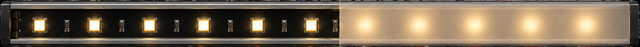 60 Çipli LED Şerit — solda kapaksız LED, sağda difüzör kapaklı görünüm.