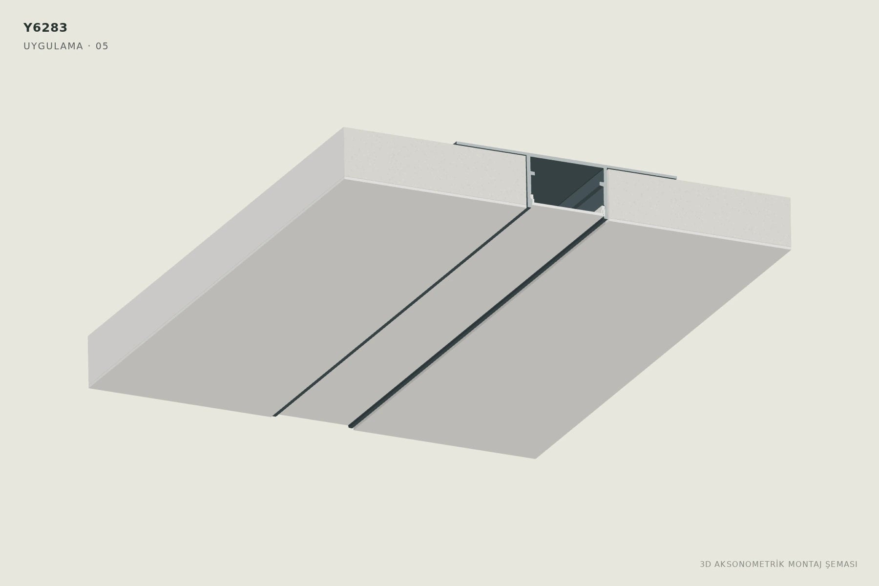Y6283 2 cm Ters Trimless LED Profili — 3D aksonometrik montaj şeması. 05: Boyamayı tamamlayın.