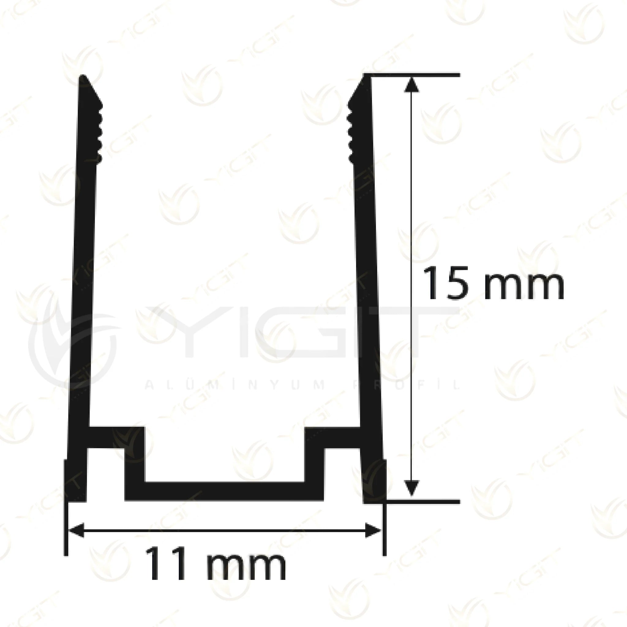 Y6235 · Özgün ölçülü kesit: 11 mm dış genişlik, 15 mm dış yükseklik.