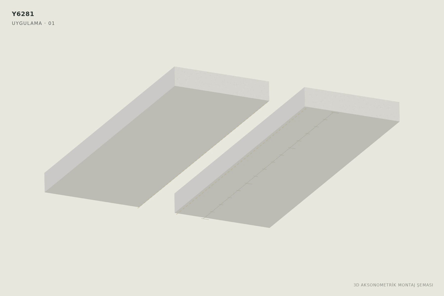 Y6281 1.8 cm Ters Trimless LED Profili — 3D aksonometrik montaj şeması. 01: Hattı ve kotu planlayın.