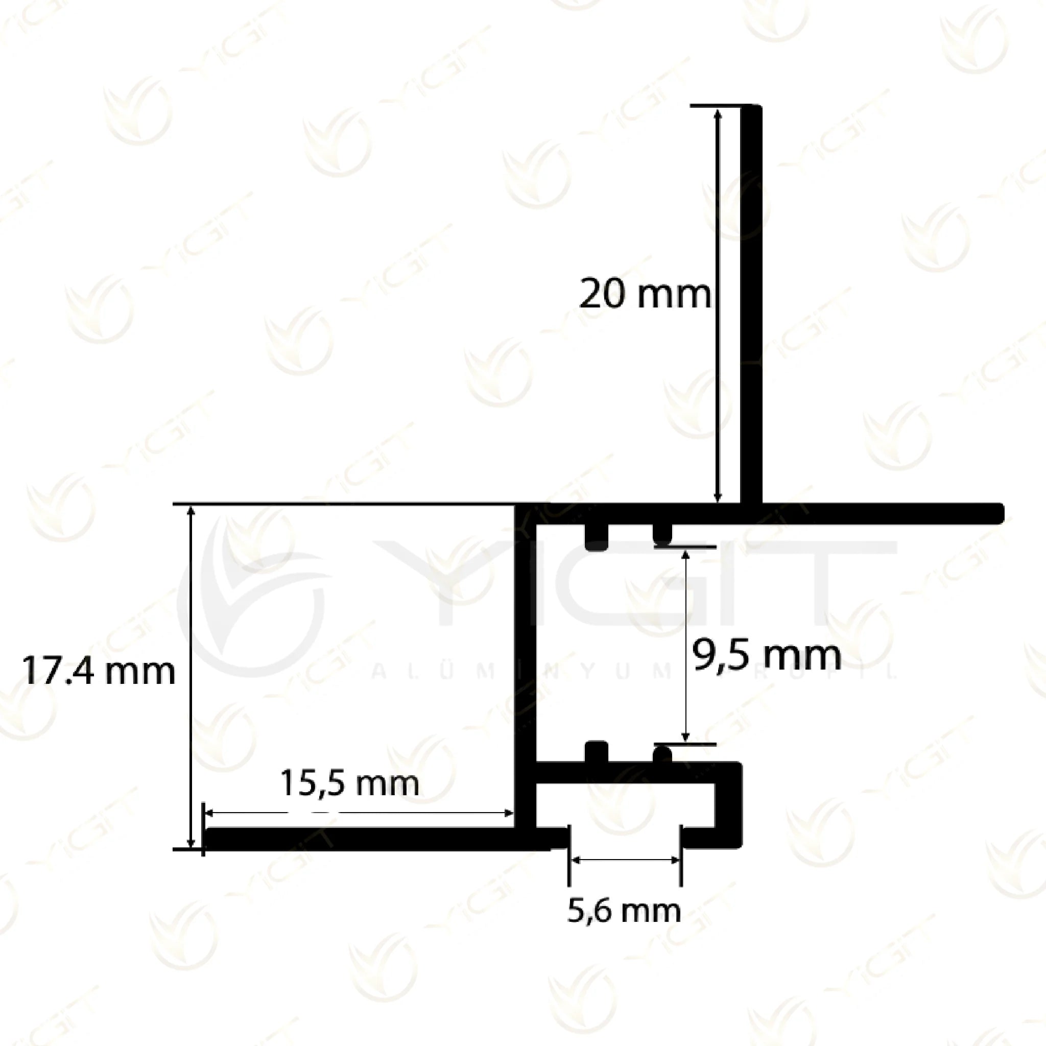 Özgün Y6249 teknik çizimi · 20 mm dik kanat, 17,4 mm alt gövde ve diğer kesit referansları.