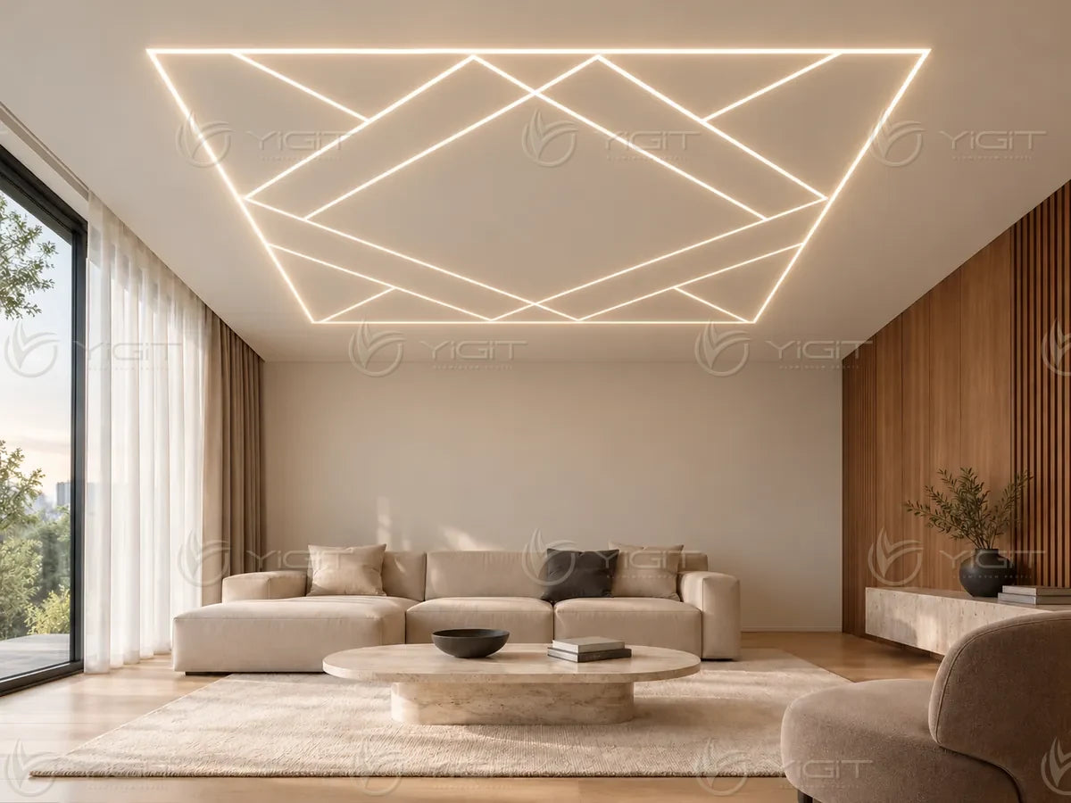 Alçıpan tavanda Trimless LED yerleşimi — uygulama fikri 26.