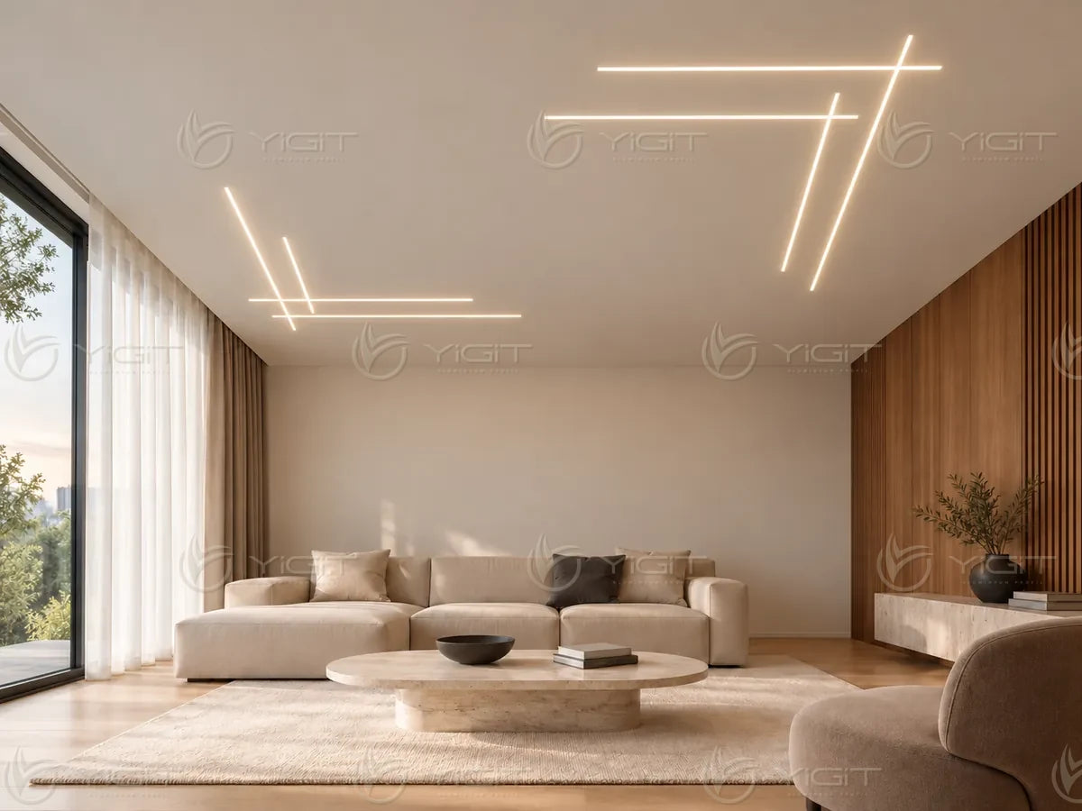 Alçıpan tavanda Trimless LED yerleşimi — uygulama fikri 19.