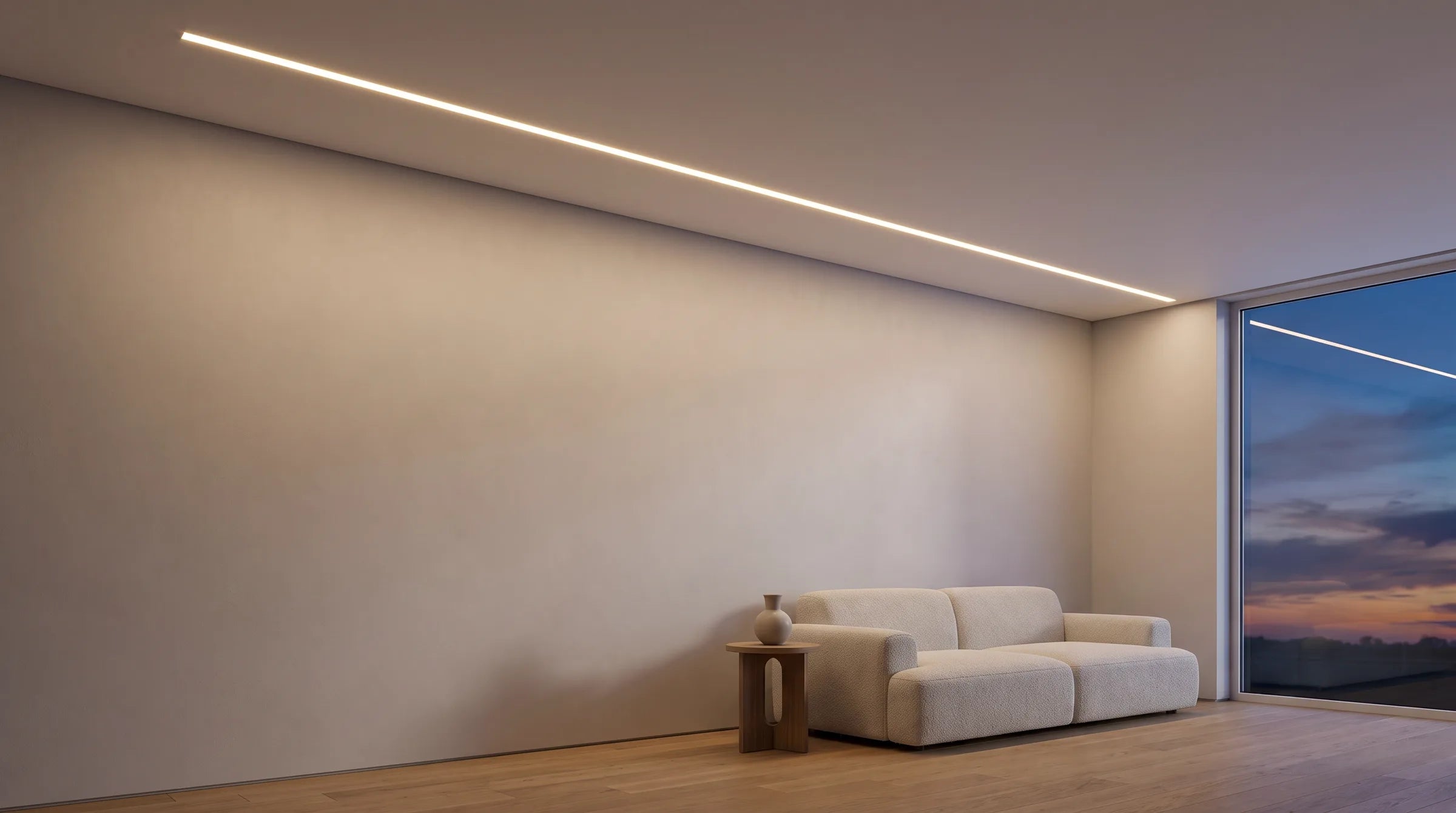 Salon alanında çizgisel LED aydınlatma örneği.