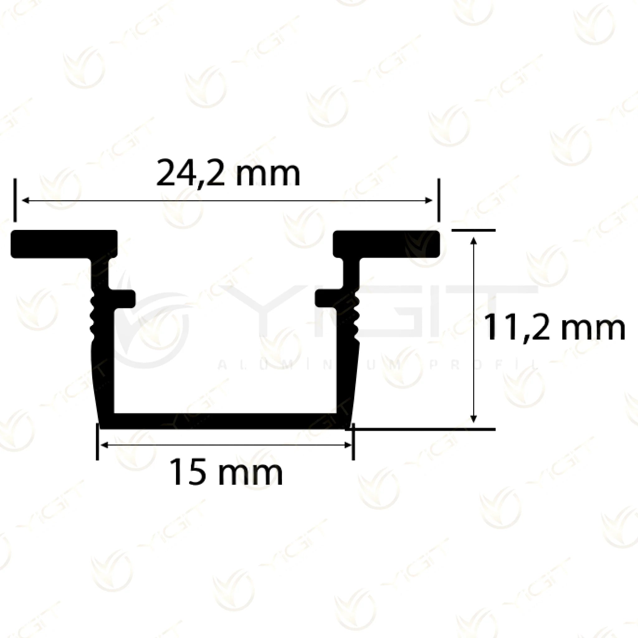 Y6094 · Özgün ölçülü kesit · 24,2 mm toplam, 15 mm gövde, 11,2 mm yükseklik.