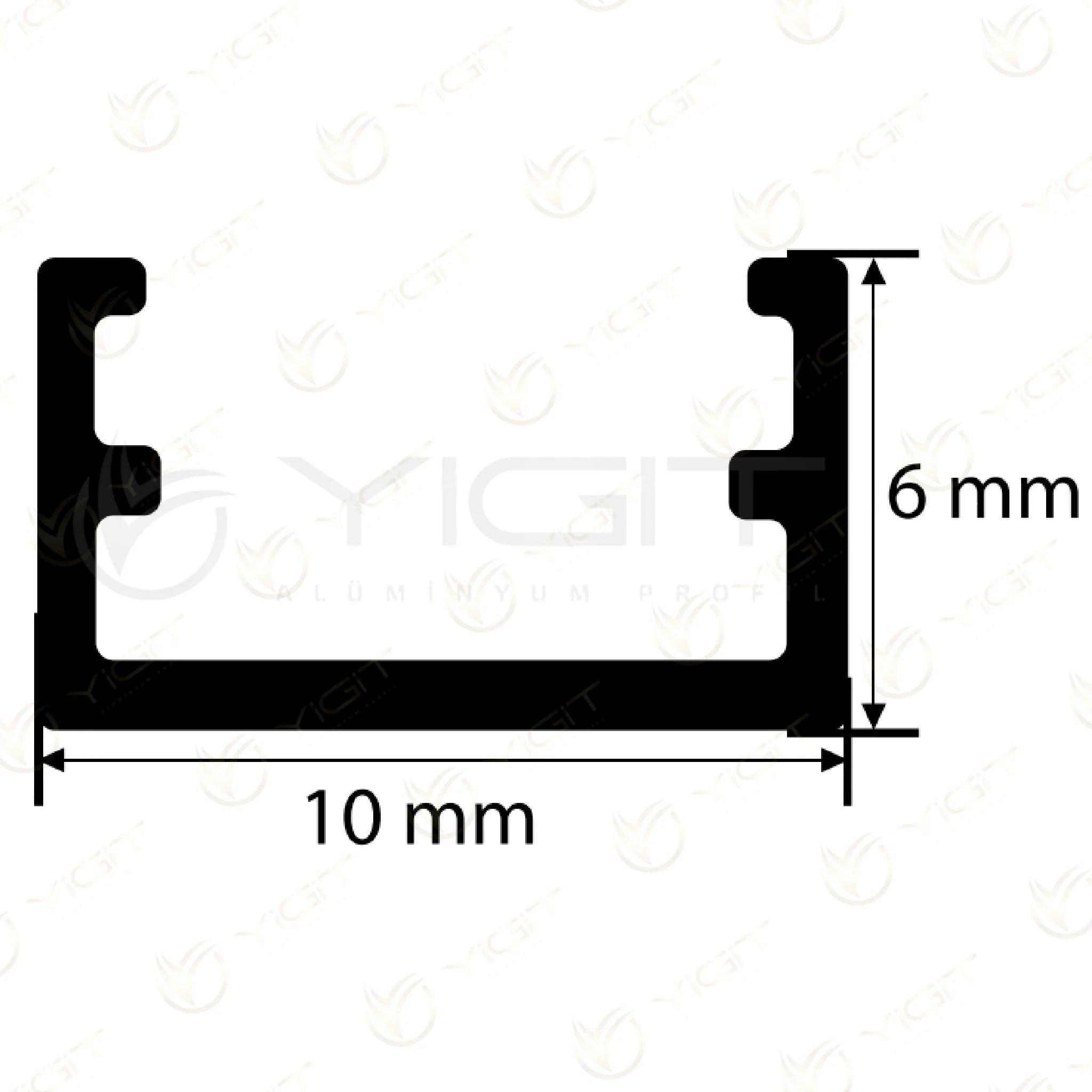 Y6265 · Özgün ölçülü kesit: 10 mm dış genişlik, 6 mm dış yükseklik.
