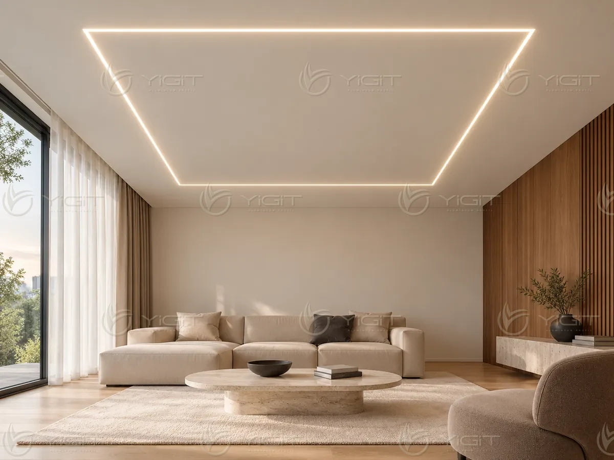Alçıpan tavanda Trimless LED yerleşimi — uygulama fikri 17.