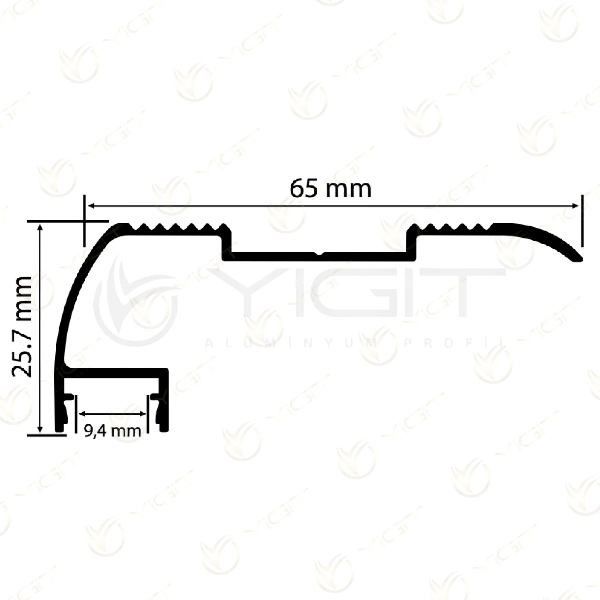 Y6301 · 65 mm üst genişlik, 25,7 mm yükseklik ve 9,4 mm açıklık gösteren özgün çizim.