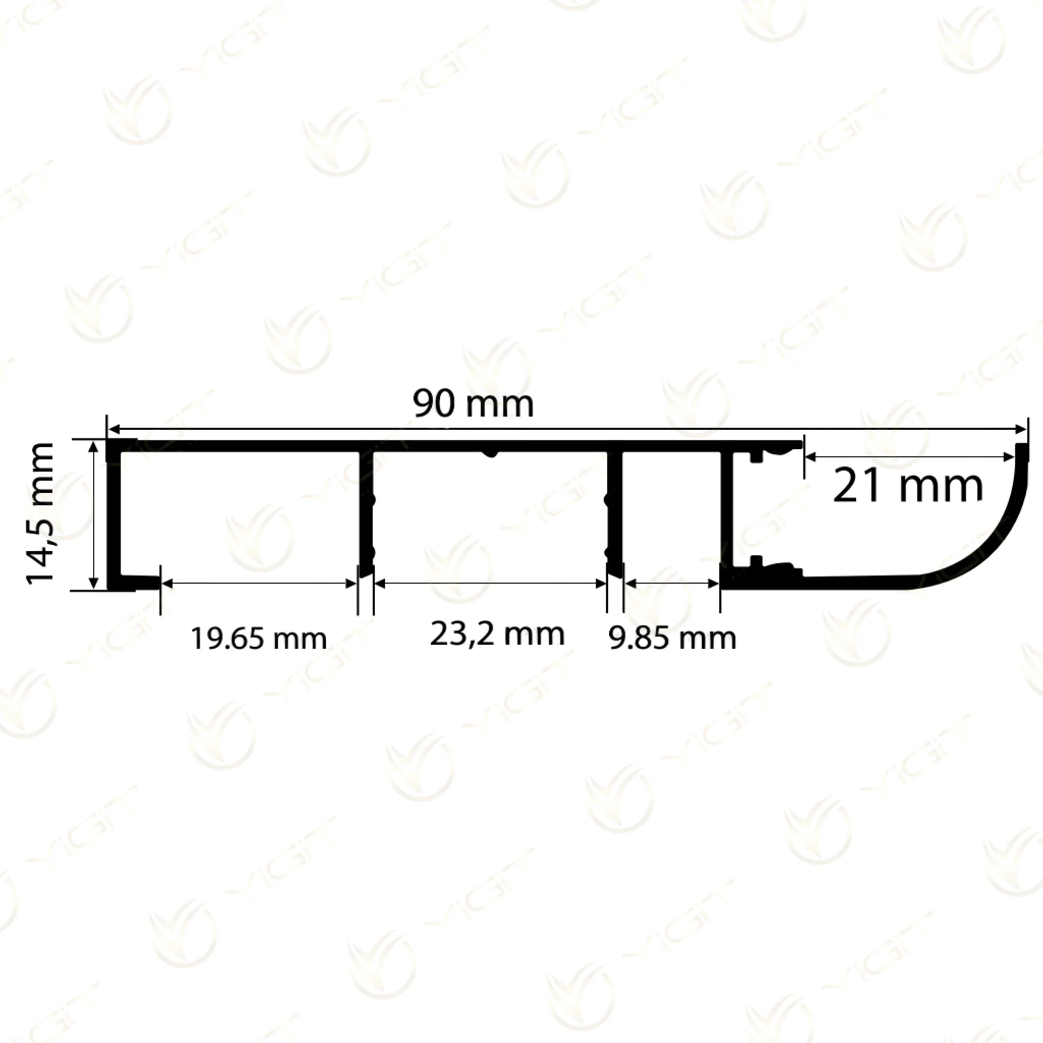 Y6231 · Özgün teknik çizim · 90 × 14,5 mm dış kesit.