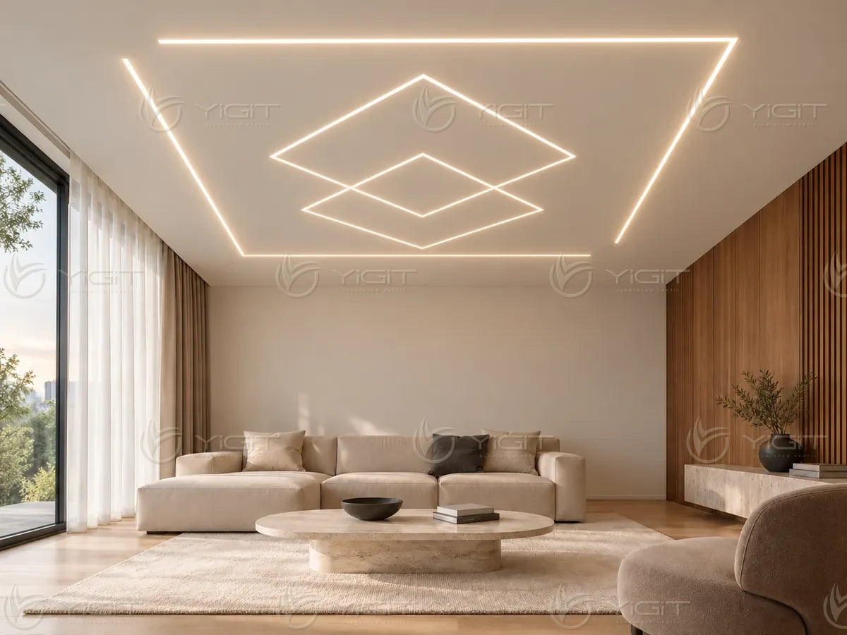 Alçıpan tavanda Trimless LED yerleşimi — uygulama fikri 05.