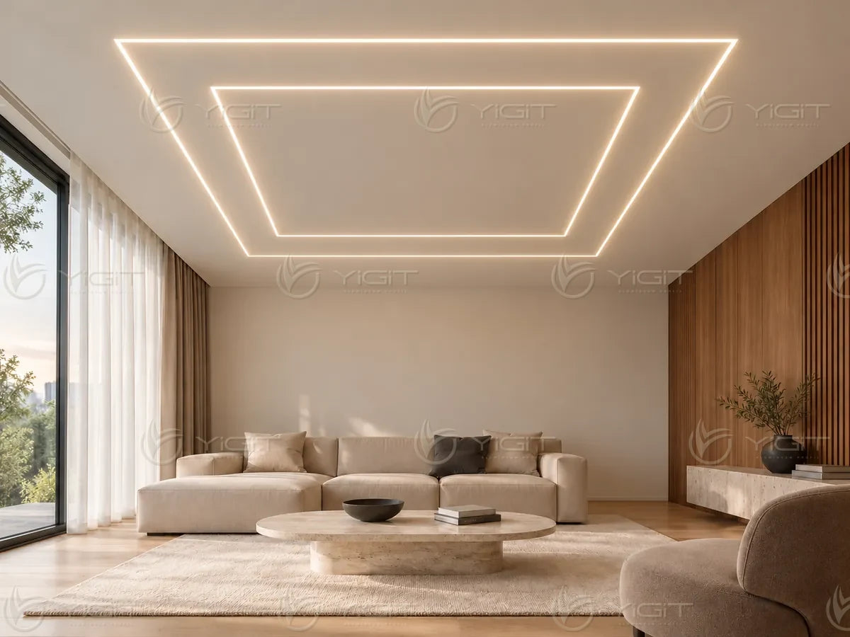 Alçıpan tavanda Trimless LED yerleşimi — uygulama fikri 22.