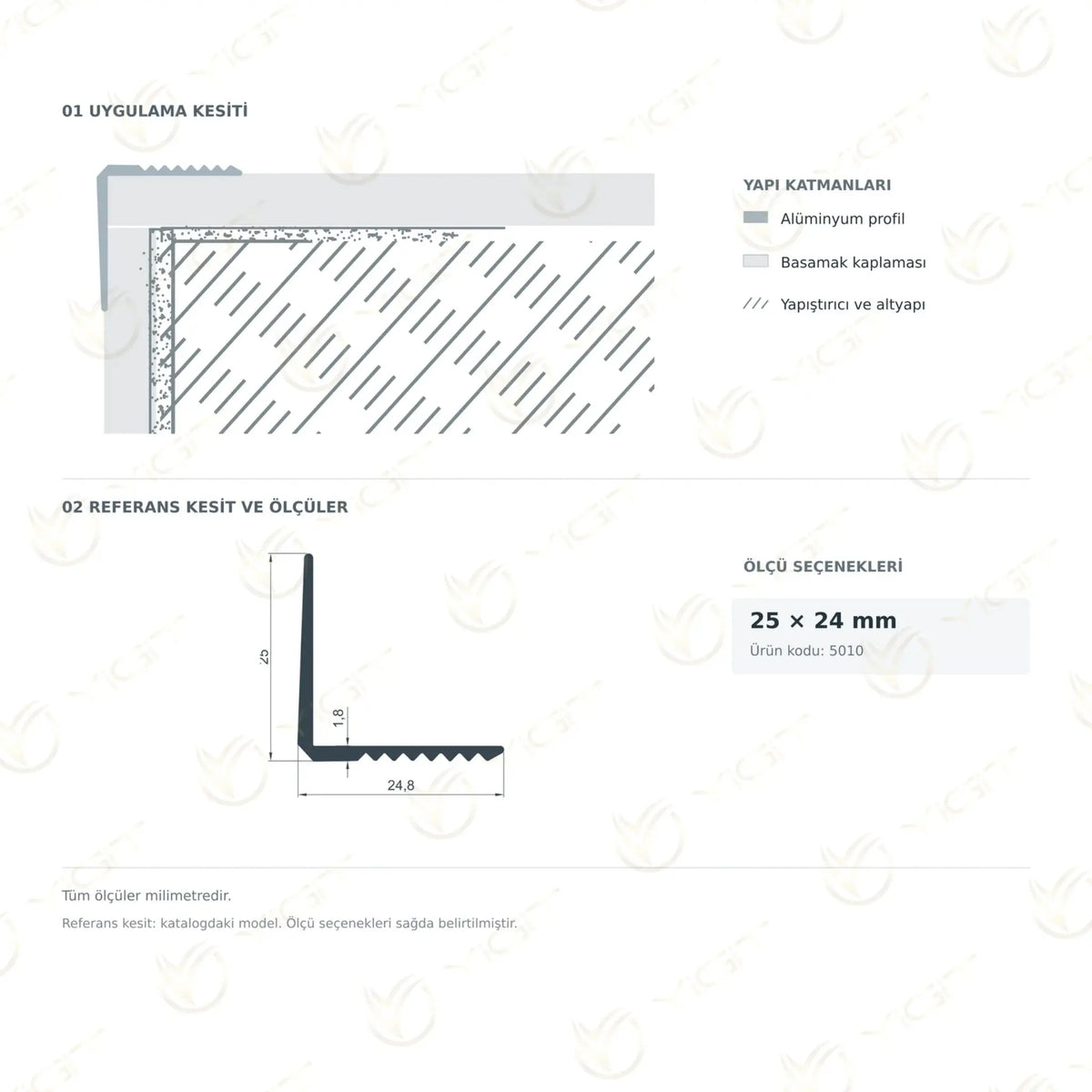25X24 Üstü Çok Çizgili L Merdiven Basamak Profili Yiğit Alüminyum