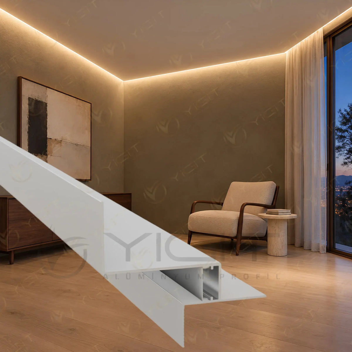 Y6368 Alçıpan Gizli Köşe LED Profili Yiğit Alüminyum